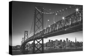 Classic San Francisco in Black and White, Bay Bridge at Night-Vincent James-Stretched Canvas