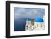 Classic Santorini Scene with Famous Blue Dome Churches-Tian He-Framed Photographic Print