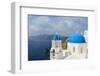 Classic Santorini Scene with Famous Blue Dome Churches-Tian He-Framed Photographic Print