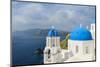 Classic Santorini Scene with Famous Blue Dome Churches-Tian He-Mounted Photographic Print