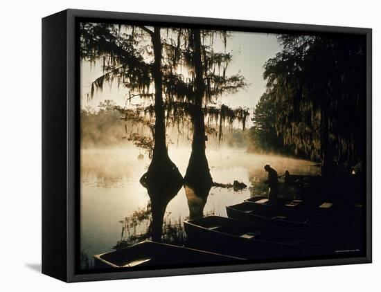 Classic Southern Scene of Fisherman Readying Equipment by the Texas/Louisiana Border-Ralph Crane-Framed Stretched Canvas