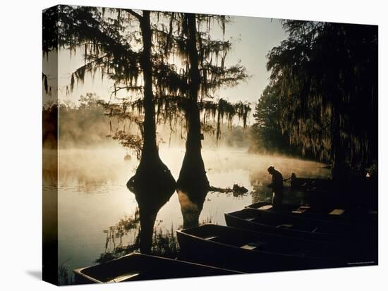 Classic Southern Scene of Fisherman Readying Equipment by the Texas/Louisiana Border-Ralph Crane-Stretched Canvas