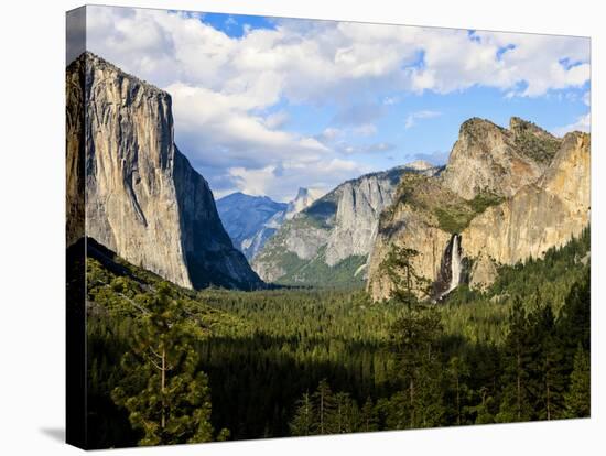 Classic Tunnel-View, Bridalveil Falls, El Capitan and Half Dome, Yosemite, California, USA-Tom Norring-Stretched Canvas