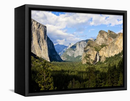 Classic Tunnel-View, Bridalveil Falls, El Capitan and Half Dome, Yosemite, California, USA-Tom Norring-Framed Stretched Canvas