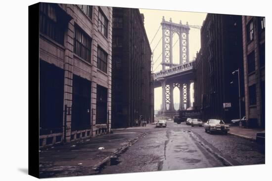 Classic View of the Manhattan Bridge Tower in Brooklyn. June 1974-null-Stretched Canvas