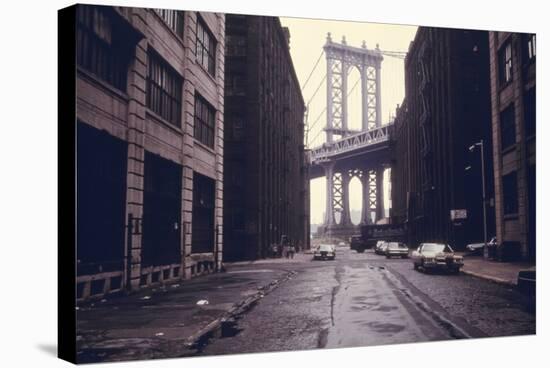 Classic View of the Manhattan Bridge Tower in Brooklyn. June 1974-null-Stretched Canvas