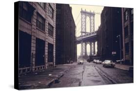 Classic View of the Manhattan Bridge Tower in Brooklyn. June 1974-null-Stretched Canvas