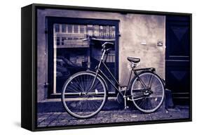 Classic Vintage Retro City Bicycle In Copenhagen, Denmark-mffoto-Framed Stretched Canvas