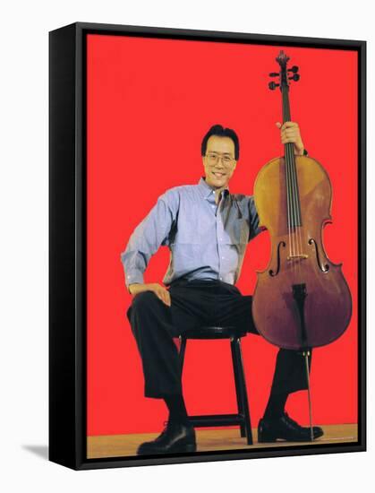 Classical Cellist Yo-Yo Ma Sitting with Cello in Smiling, Full Length Portrait-Ted Thai-Framed Stretched Canvas