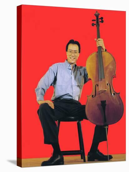 Classical Cellist Yo-Yo Ma Sitting with Cello in Smiling, Full Length Portrait-Ted Thai-Stretched Canvas