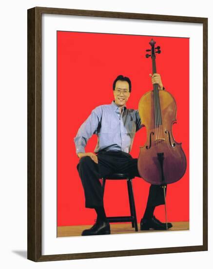 Classical Cellist Yo-Yo Ma Sitting with Cello in Smiling, Full Length Portrait-Ted Thai-Framed Premium Photographic Print