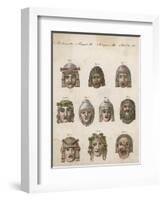 Classical Greek Actors' Masks Depicting Various Expressions and Emotions-null-Framed Art Print