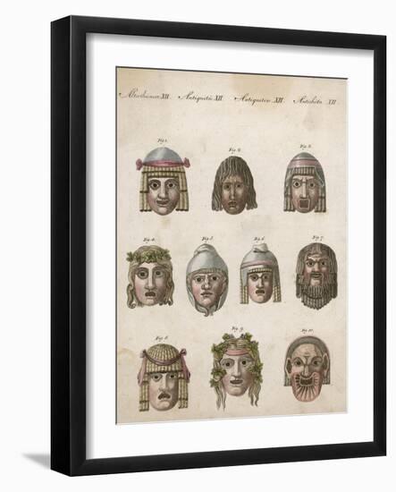 Classical Greek Actors' Masks Depicting Various Expressions and Emotions-null-Framed Art Print