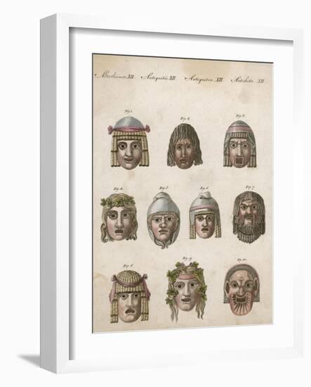 Classical Greek Actors' Masks Depicting Various Expressions and Emotions-null-Framed Art Print