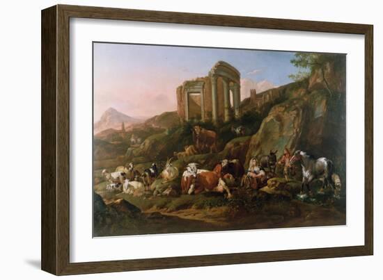 Classical Landscape with Animals-Johann Heinrich Roos-Framed Giclee Print