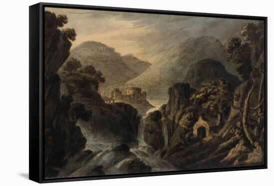 Classical Landscape with Cascade-Robert Adam-Framed Stretched Canvas