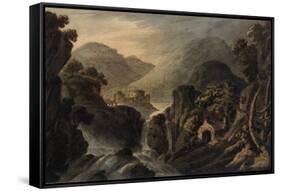 Classical Landscape with Cascade-Robert Adam-Framed Stretched Canvas