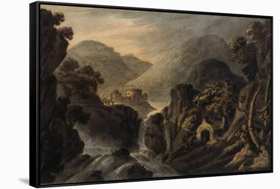 Classical Landscape with Cascade-Robert Adam-Framed Stretched Canvas