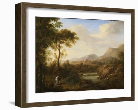 Classical River Landscape with Cattle and Figures-Gaetano Tambroni-Framed Art Print