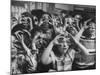 Classroom Full of Students Circling Fingers Around Eyes in Form of Glasses During Music Class-Francis Miller-Mounted Photographic Print