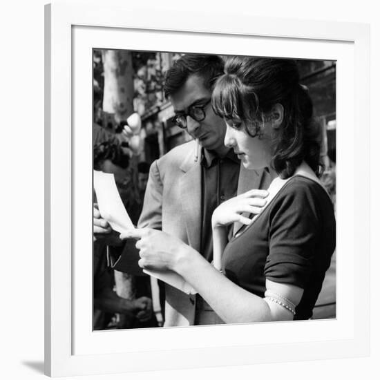 Claude Chabrol and Bernadette Lafont sur le tournage du film Les Godelureaux by ClaudeChabrol, 1961-null-Framed Photo