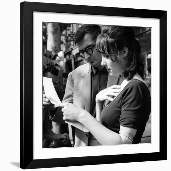 Claude Chabrol and Bernadette Lafont sur le tournage du film Les Godelureaux by ClaudeChabrol, 1961-null-Framed Photo