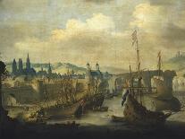 A River Landscape with Fishermen by a Castle-Claude de Jongh-Giclee Print