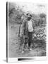 Claude Monet (1840-1926) in His Garden, 1880 (Silver Print) (B/W Photo)-Theodore Robinson-Stretched Canvas