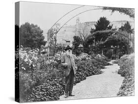 Claude Monet (1841-1926) in His Garden at Giverny, C.1925 (B/W Photo)-French Photographer-Stretched Canvas
