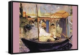 Claude Monet Dans Son Bateau Atelier-Edouard Manet-Framed Stretched Canvas