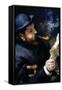 Claude Monet Reading a Newspaper-Pierre-Auguste Renoir-Framed Stretched Canvas
