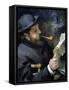 Claude Monet Reading a Newspaper-Pierre-Auguste Renoir-Framed Stretched Canvas