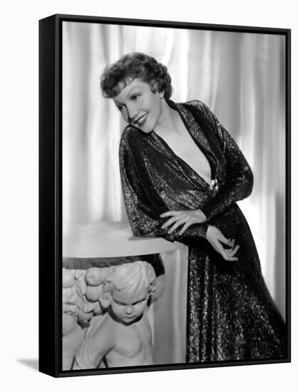 Claudette Colbert en, 1935 (b/w photo)-null-Framed Stretched Canvas