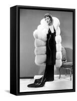 Claudette Colbert, in Travis Banton Gown and White Fox Fur Coat, c.1935-null-Framed Stretched Canvas
