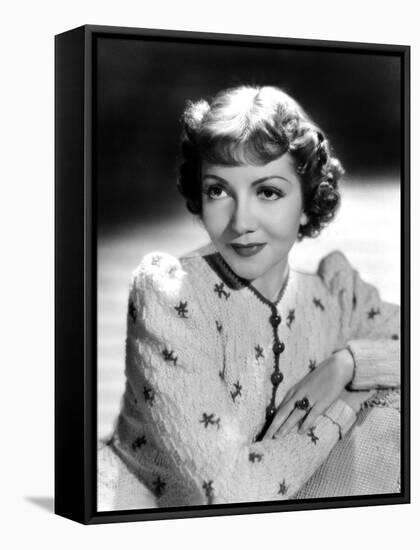 Claudette Colbert, Portrait, 1939, in Embroidered Cardigan-null-Framed Stretched Canvas