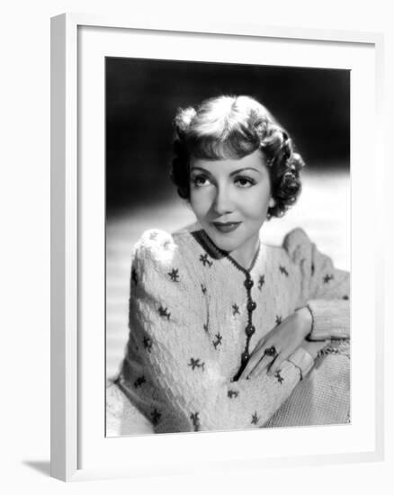 Claudette Colbert, Portrait, 1939, in Embroidered Cardigan-null-Framed Photo