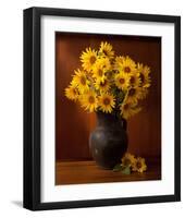 Clay Pot Sunflowers Still Life-null-Framed Art Print