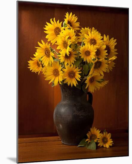 Clay Pot Sunflowers Still Life-null-Mounted Art Print