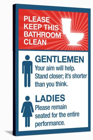 Clean Bathrooms Ladies Gentlemen Sign Art Print Poster-null-Stretched Canvas