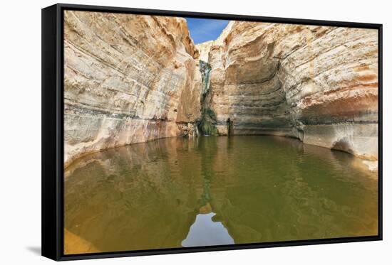 Clean Cold Water in the Creek Canyon. Sandstone Walls Apart, like Butterfly Wings. Picturesque Cany-kavram-Framed Stretched Canvas