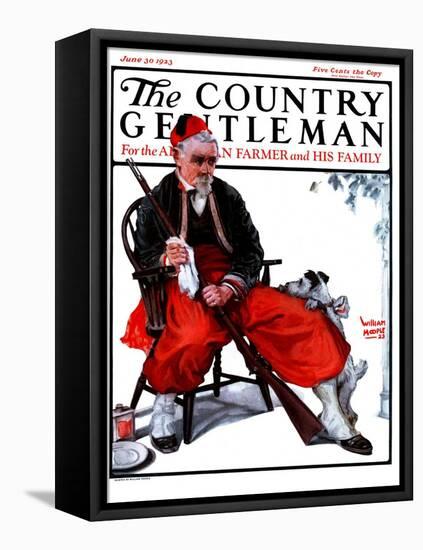 "Cleaning His Gun," Country Gentleman Cover, June 30, 1923-WM. Hoople-Framed Stretched Canvas