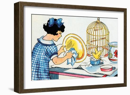 Cleaning the Birdcage-Julia Letheld Hahn-Framed Art Print