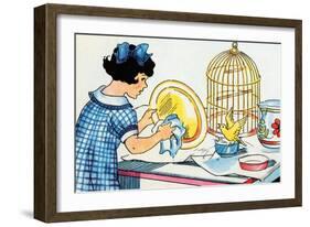 Cleaning the Birdcage-Julia Letheld Hahn-Framed Art Print