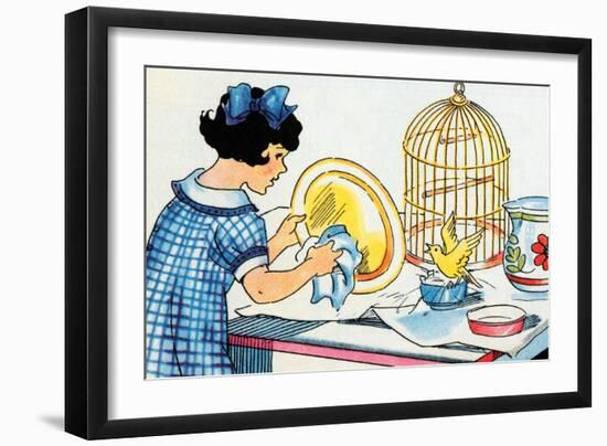 Cleaning the Birdcage-Julia Letheld Hahn-Framed Art Print