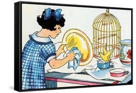 Cleaning the Birdcage-Julia Letheld Hahn-Framed Stretched Canvas