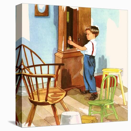 Cleaning The Grandfather Clock-Imogene M. McPherson -Stretched Canvas