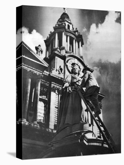 Cleaning the Statue of Queen Anne as Part of King George V's Silver Jubilee Celebrations, 1935-null-Stretched Canvas