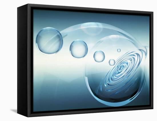 Clear Bubbles in Descending Size Rising from Water Ripples Surrounded by Clear Bubble-null-Framed Stretched Canvas