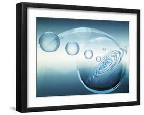 Clear Bubbles in Descending Size Rising from Water Ripples Surrounded by Clear Bubble-null-Framed Photographic Print