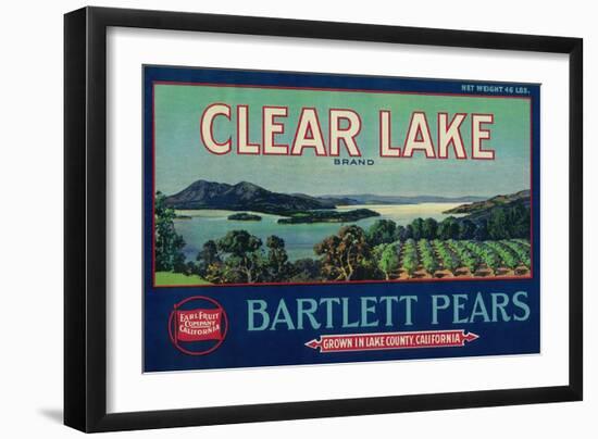 Clear Lake Pear Crate Label - Lake County, CA-Lantern Press-Framed Art Print